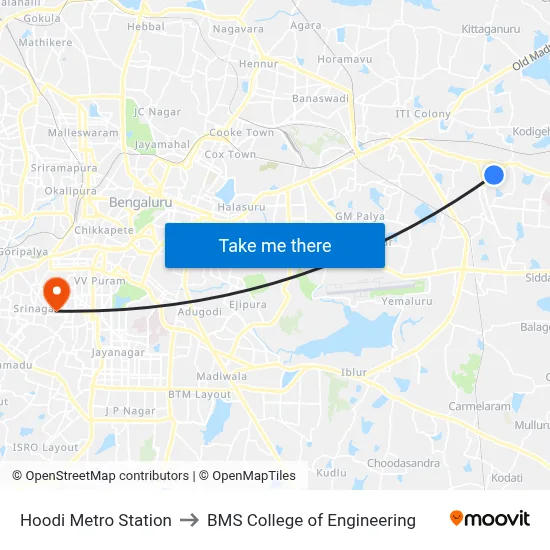 Hoodi Metro Station to BMS College of Engineering map