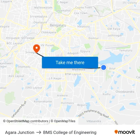 Agara Junction to BMS College of Engineering map