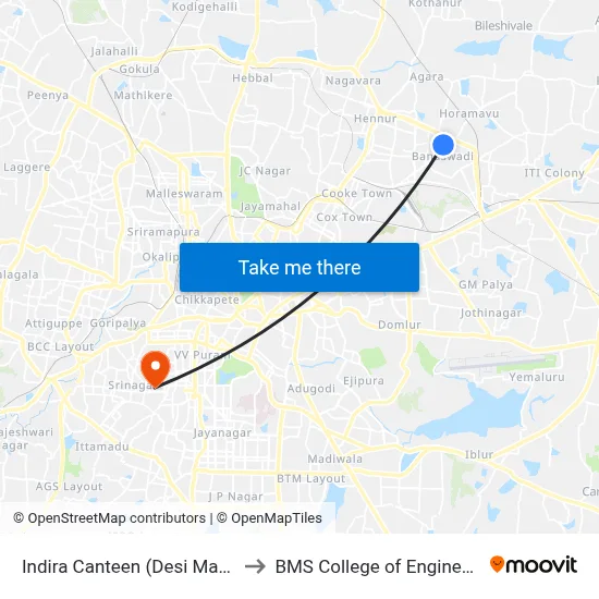 Indira Canteen (Desi Masala) to BMS College of Engineering map