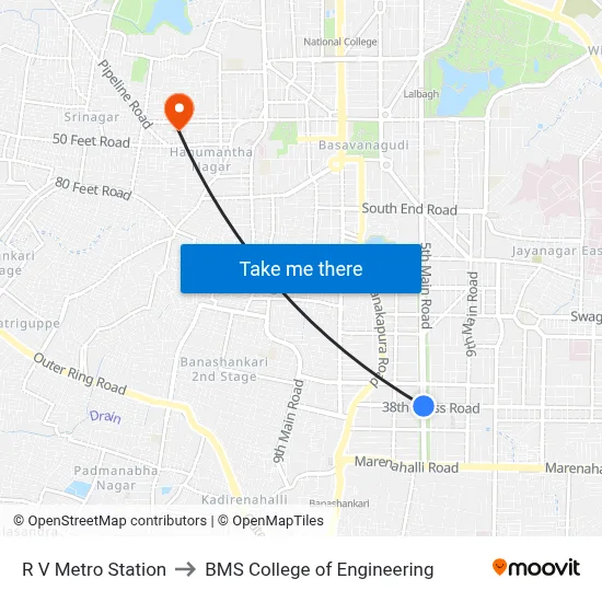 R V Metro Station to BMS College of Engineering map