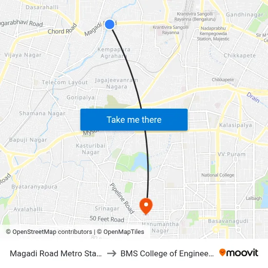Magadi Road Metro Station to BMS College of Engineering map