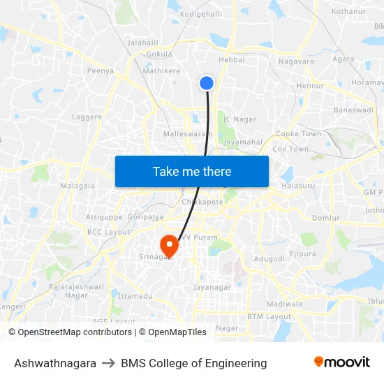 Ashwathnagara to BMS College of Engineering map