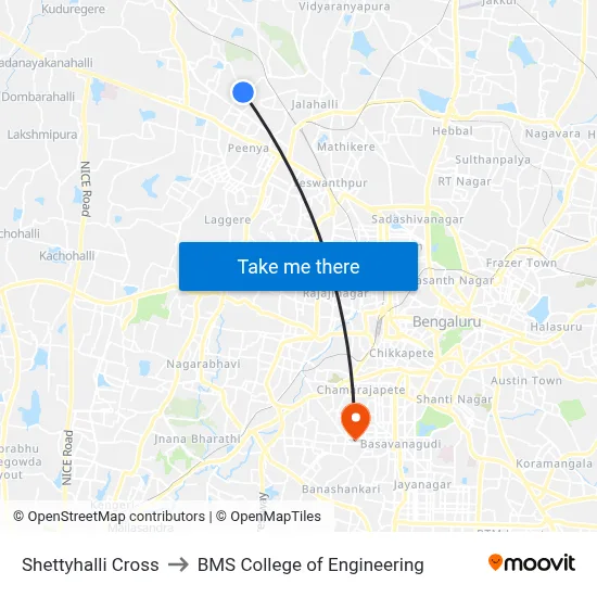 Shettyhalli Cross to BMS College of Engineering map