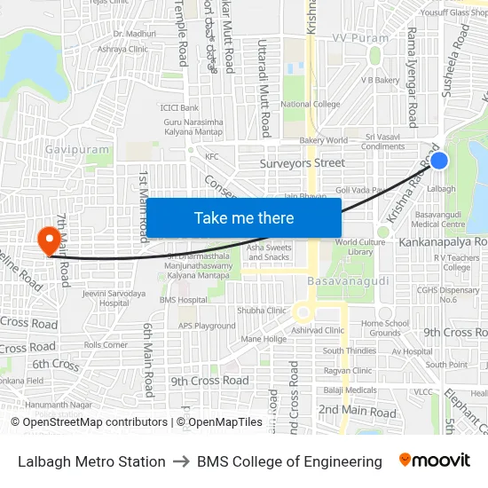 Lalbagh Metro Station to BMS College of Engineering map