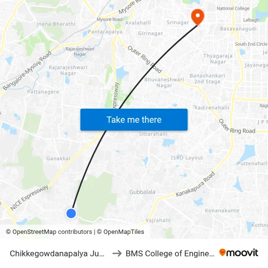 Chikkegowdanapalya Junction to BMS College of Engineering map