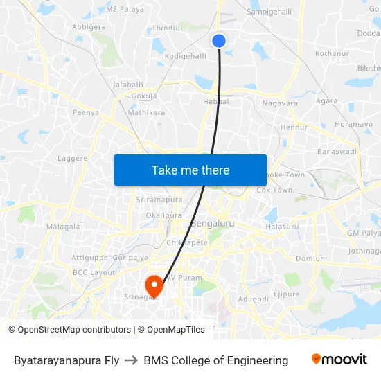Byatarayanapura Fly to BMS College of Engineering map