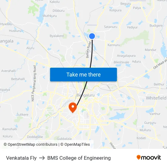 Venkatala Fly to BMS College of Engineering map