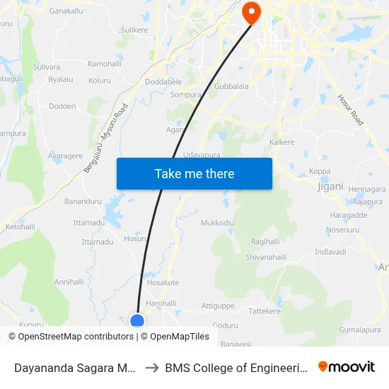 Dayananda Sagara Mdc to BMS College of Engineering map