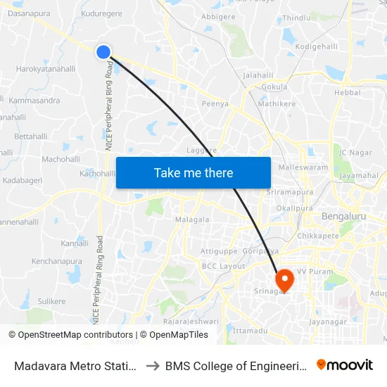 Madavara Metro Station to BMS College of Engineering map