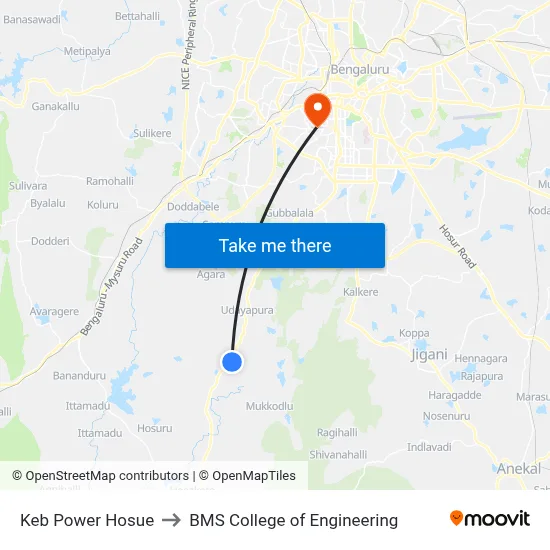Keb Power Hosue to BMS College of Engineering map