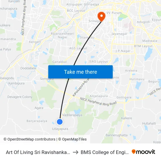 Art Of Living Sri Ravishankar Ashram to BMS College of Engineering map