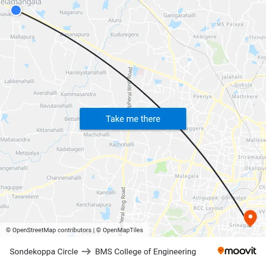 Sondekoppa Circle to BMS College of Engineering map