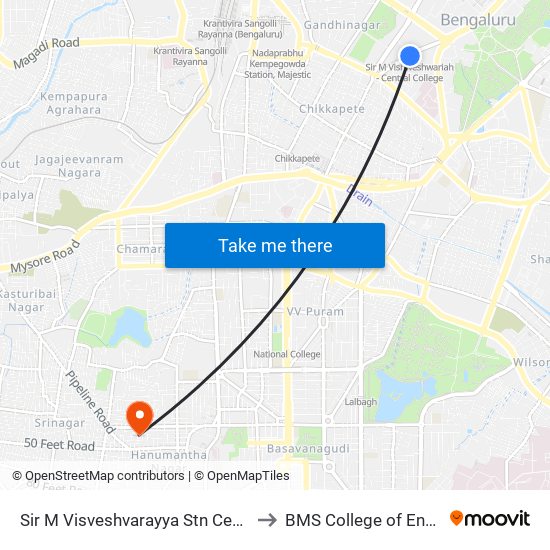 Sir M Visveshvarayya Stn Central College to BMS College of Engineering map