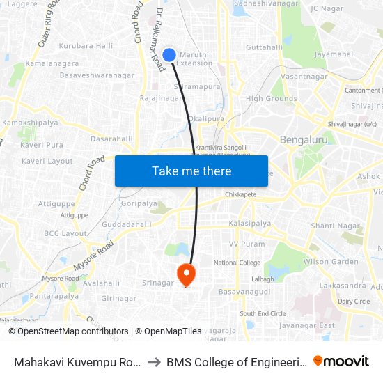 Mahakavi Kuvempu Road to BMS College of Engineering map