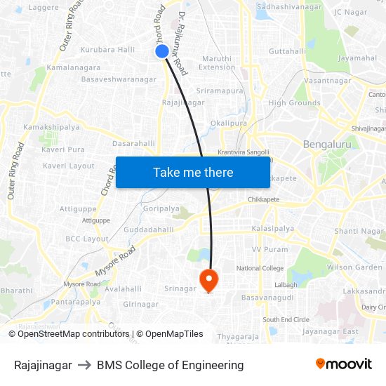 Rajajinagar to BMS College of Engineering map