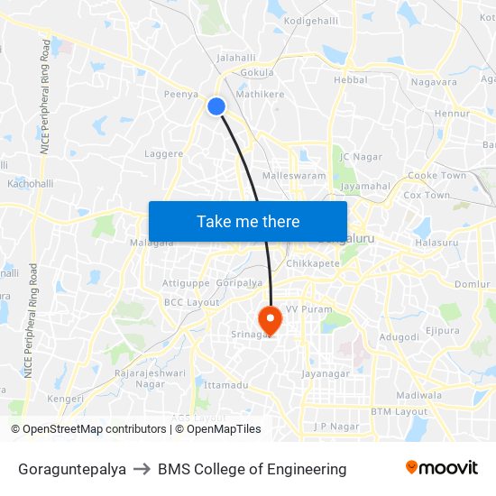 Goraguntepalya to BMS College of Engineering map