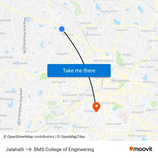 Jalahalli to BMS College of Engineering map