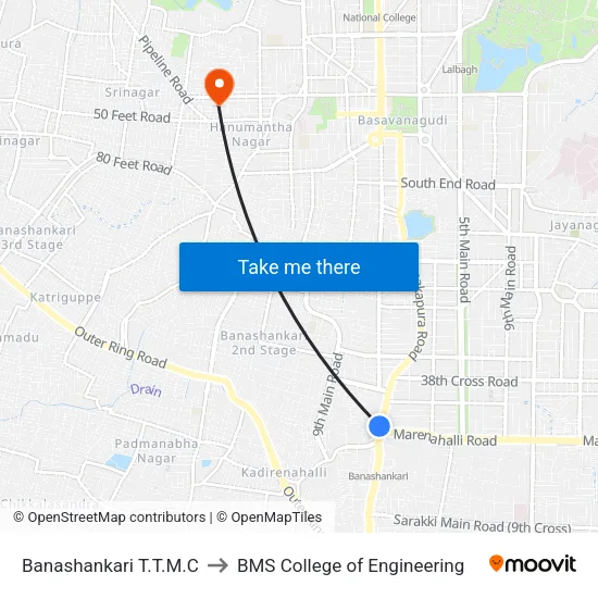 Banashankari T.T.M.C to BMS College of Engineering map