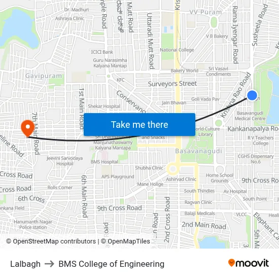 Lalbagh to BMS College of Engineering map