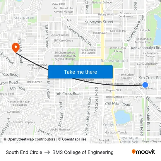 South End Circle to BMS College of Engineering map