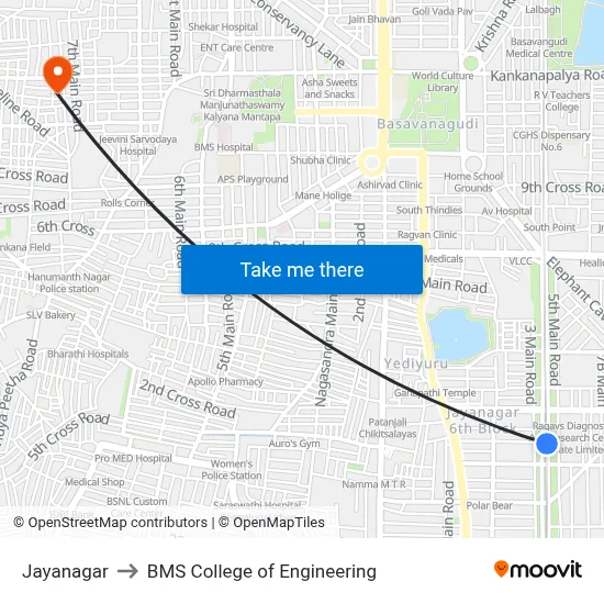 Jayanagar to BMS College of Engineering map