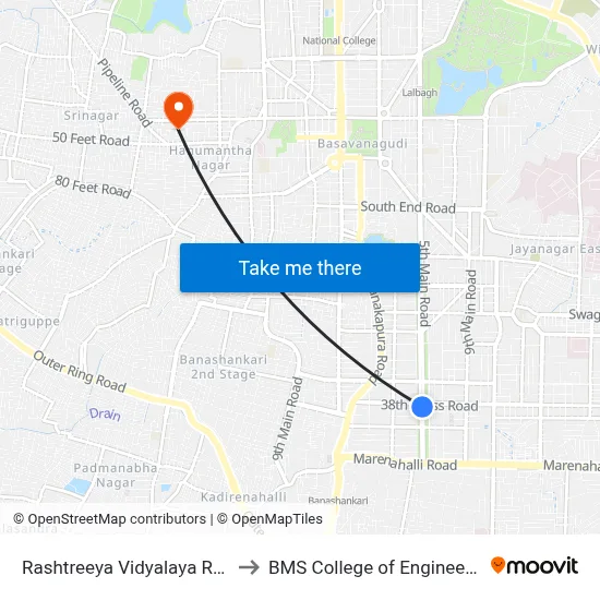 Rashtreeya Vidyalaya Road to BMS College of Engineering map