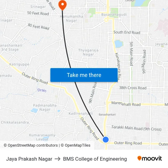 Jaya Prakash Nagar to BMS College of Engineering map