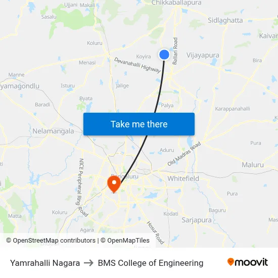 Yamrahalli Nagara to BMS College of Engineering map