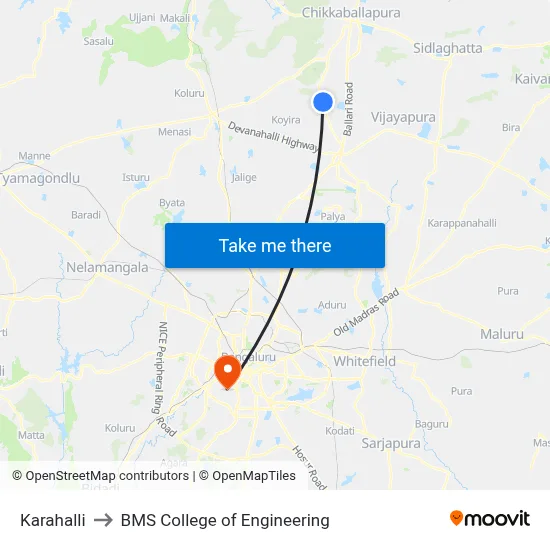 Karahalli to BMS College of Engineering map