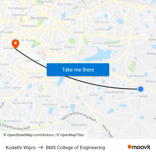 Kodathi Wipro to BMS College of Engineering map