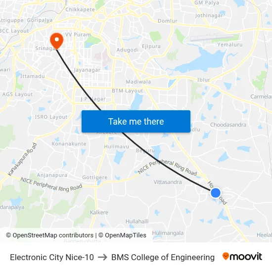 Electronic City Nice-10 to BMS College of Engineering map