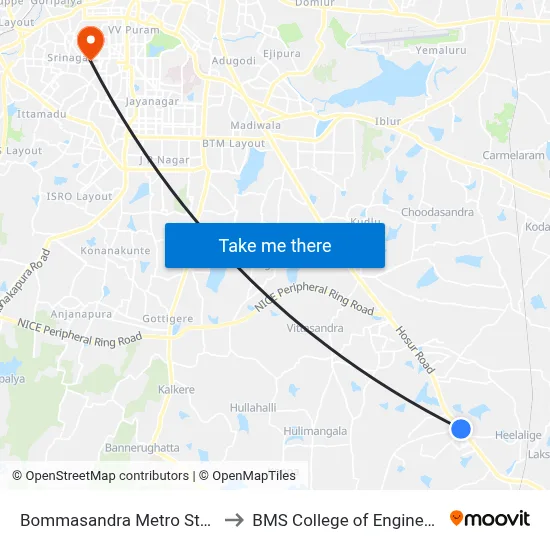 Bommasandra Metro Station to BMS College of Engineering map