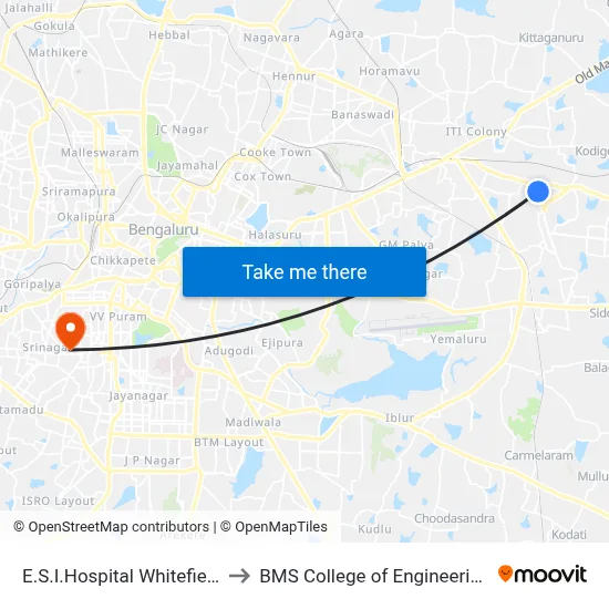 E.S.I.Hospital Whitefield to BMS College of Engineering map