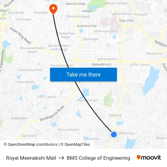 Royal Meenakshi Mall to BMS College of Engineering map