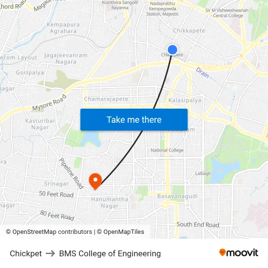 Chickpet to BMS College of Engineering map