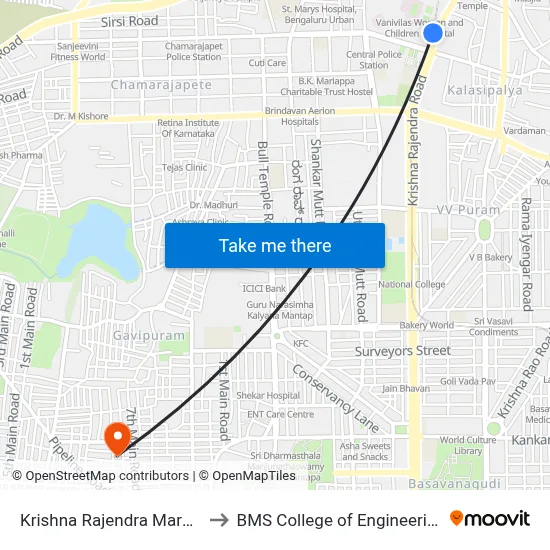 Krishna Rajendra Market to BMS College of Engineering map