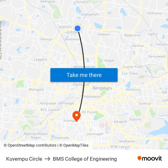 Kuvempu Circle to BMS College of Engineering map