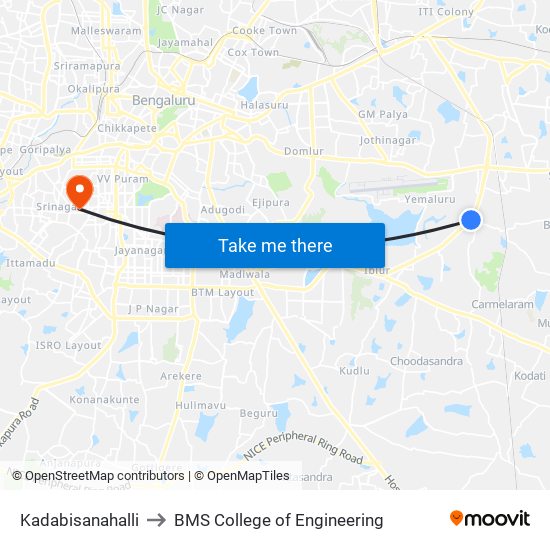 Kadabisanahalli to BMS College of Engineering map