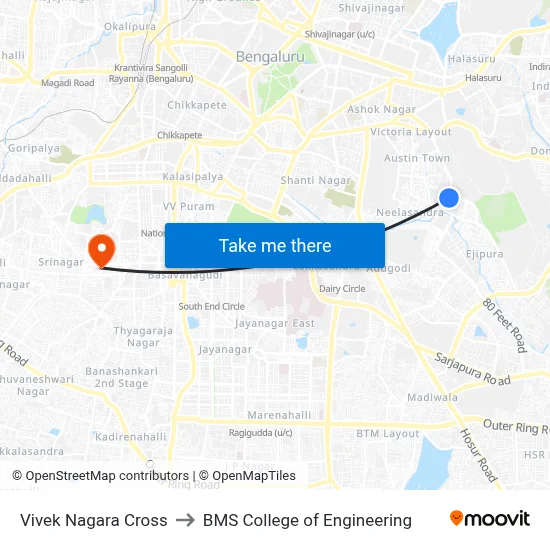Vivek Nagara Cross to BMS College of Engineering map