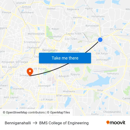 Benniganahalli to BMS College of Engineering map