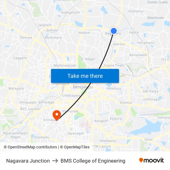 Nagavara Junction to BMS College of Engineering map