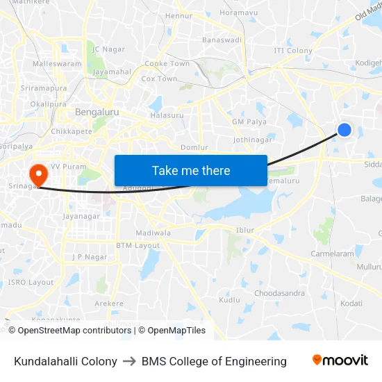 Kundalahalli Colony to BMS College of Engineering map