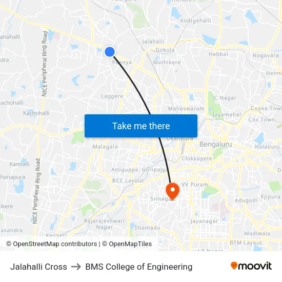 Jalahalli Cross to BMS College of Engineering map