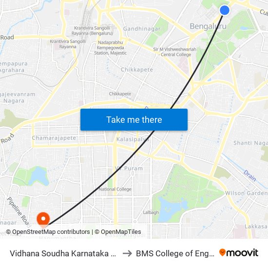 Vidhana Soudha Karnataka High Court to BMS College of Engineering map