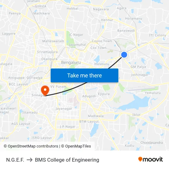 N.G.E.F. to BMS College of Engineering map