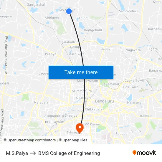 M.S.Palya to BMS College of Engineering map