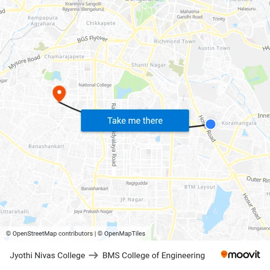 Jyothi Nivas College to BMS College of Engineering map