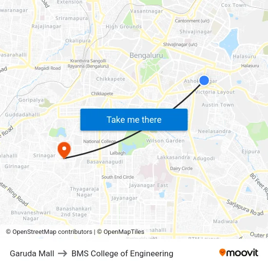 Garuda Mall to BMS College of Engineering map
