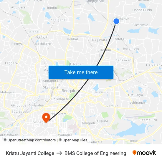 Kristu Jayanti College to BMS College of Engineering map