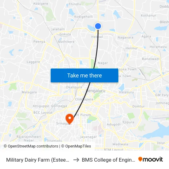 Military Dairy Farm (Esteem Mall) to BMS College of Engineering map